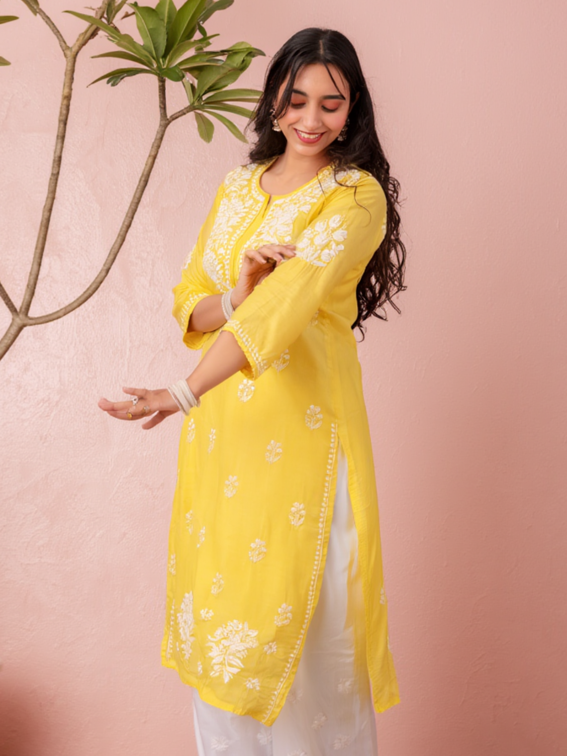 Sehar Chanderi Chikankari Straight Kurti