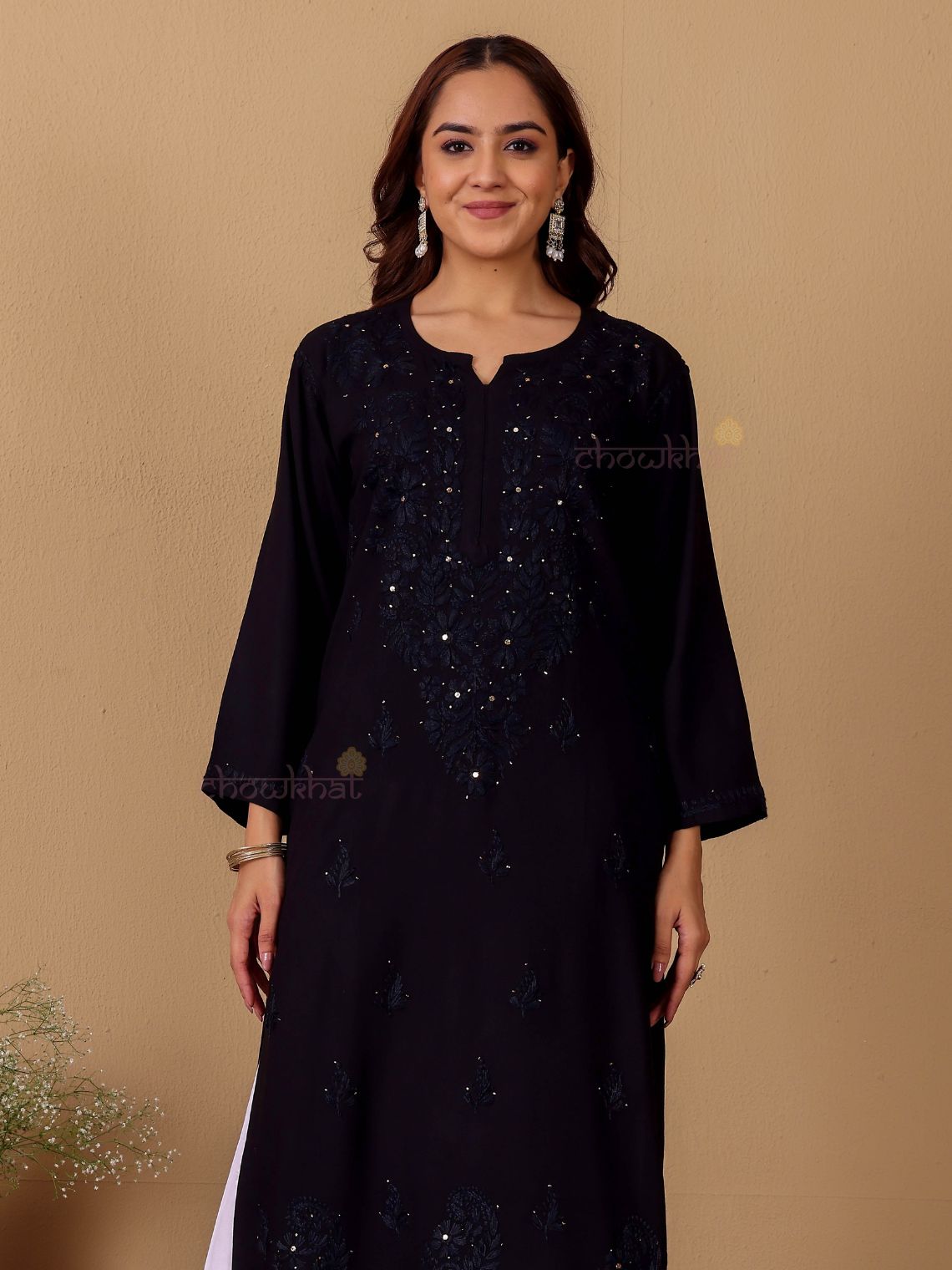 Noor Rayon Chikankari Kurti with Mukaish Work - Chowkhat Lifestyle