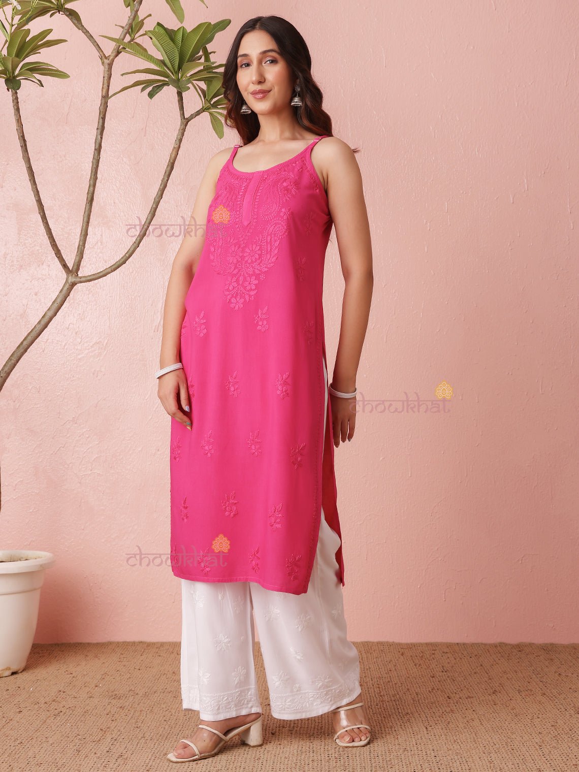 Ryma Straight Long Rayon Chikankari Kurti - Chowkhat Lifestyle
