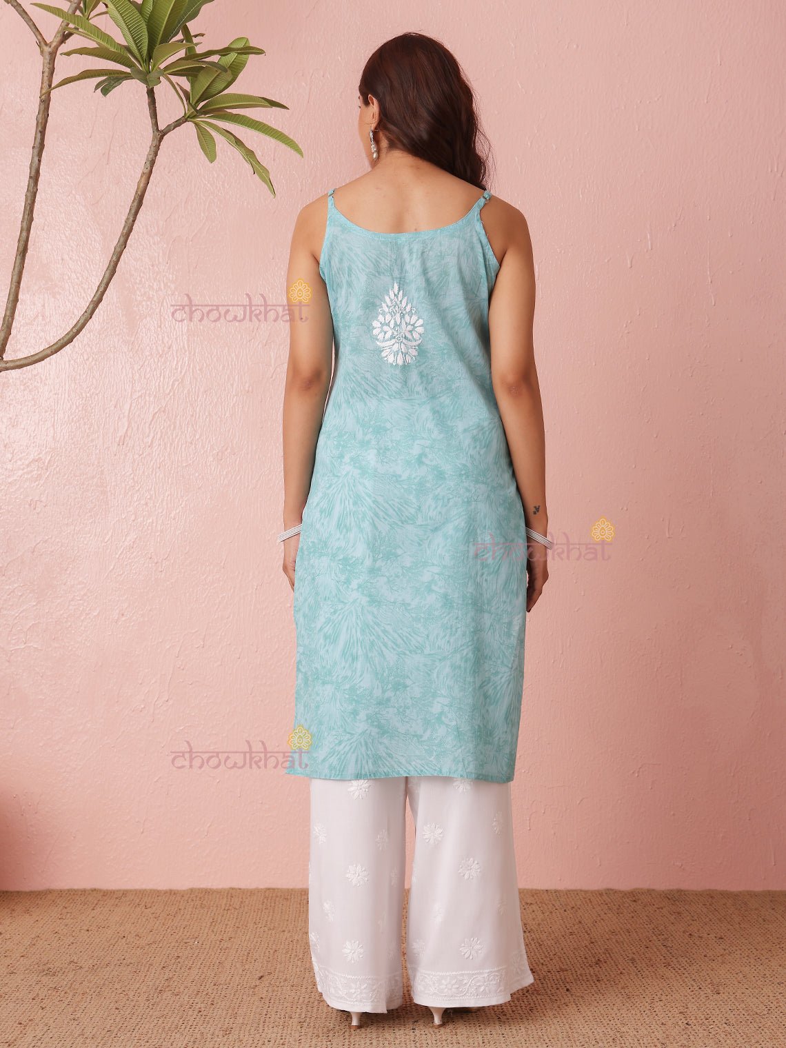 Kimaya Straight Long Mul Cotton Chikankari Kurti - Chowkhat Lifestyle