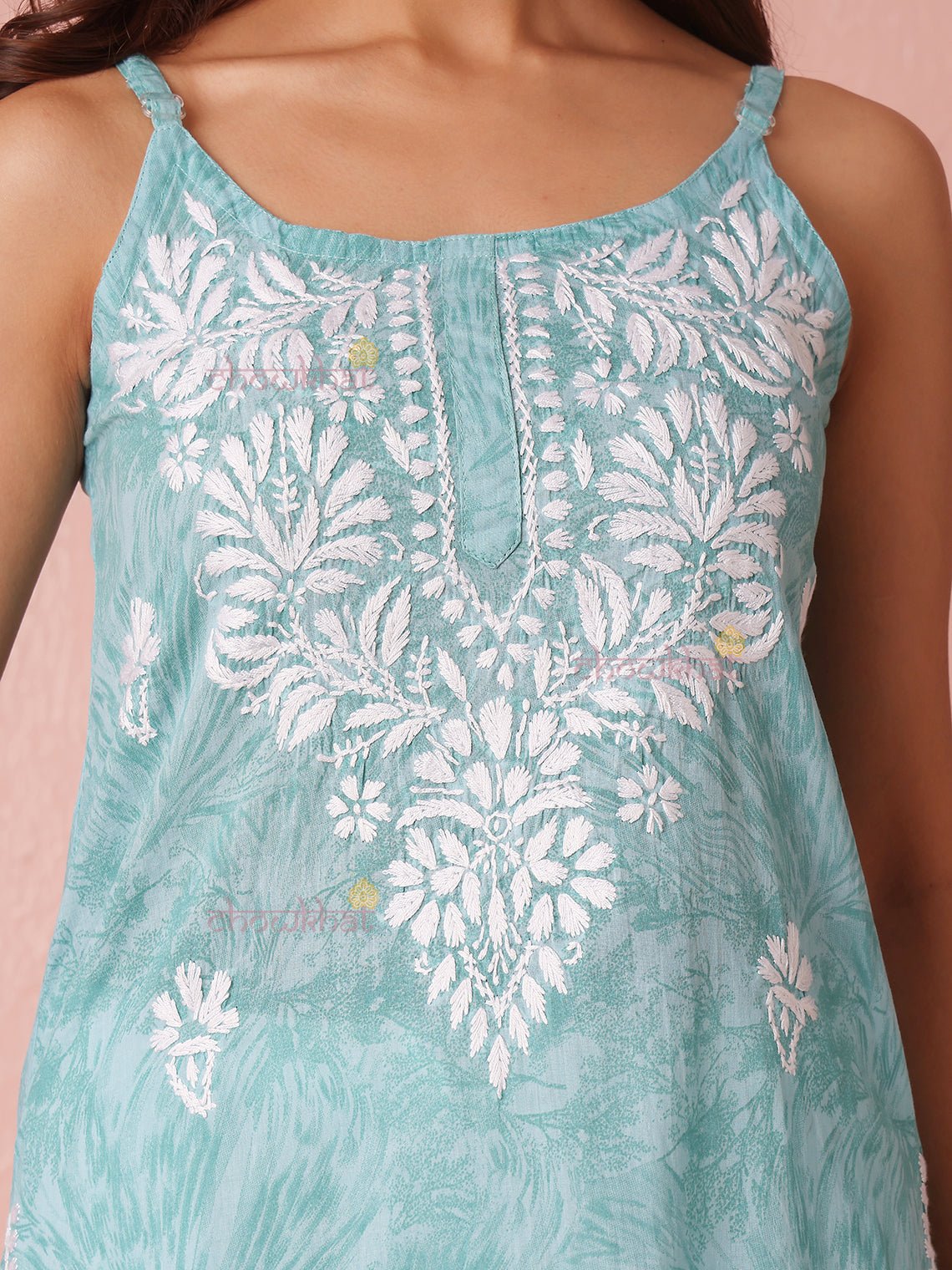 Kimaya Straight Long Mul Cotton Chikankari Kurti - Chowkhat Lifestyle