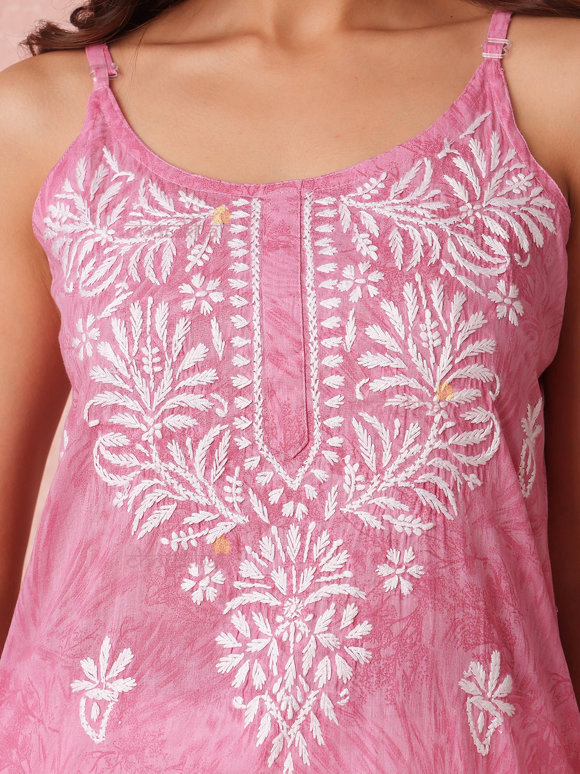 Kimaya Straight Long Mul Cotton Chikankari Kurti - Chowkhat Lifestyle