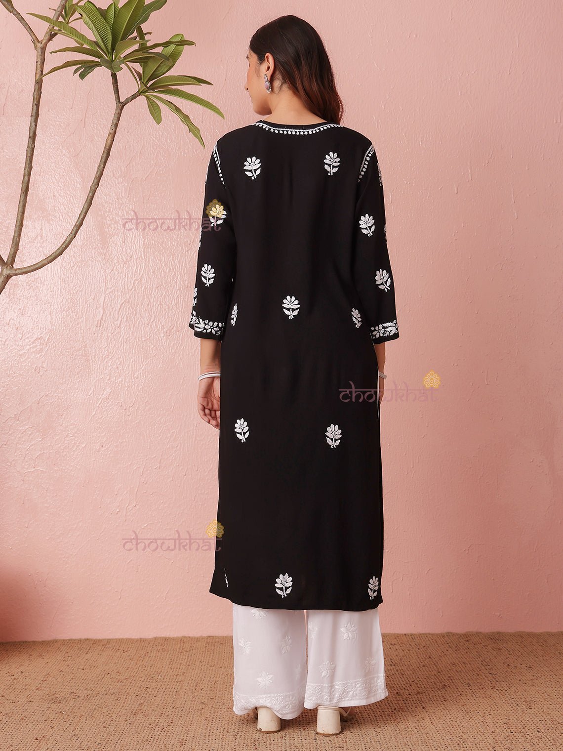 Ria Rayon Straight Long Chikankari Kurti - Chowkhat Lifestyle