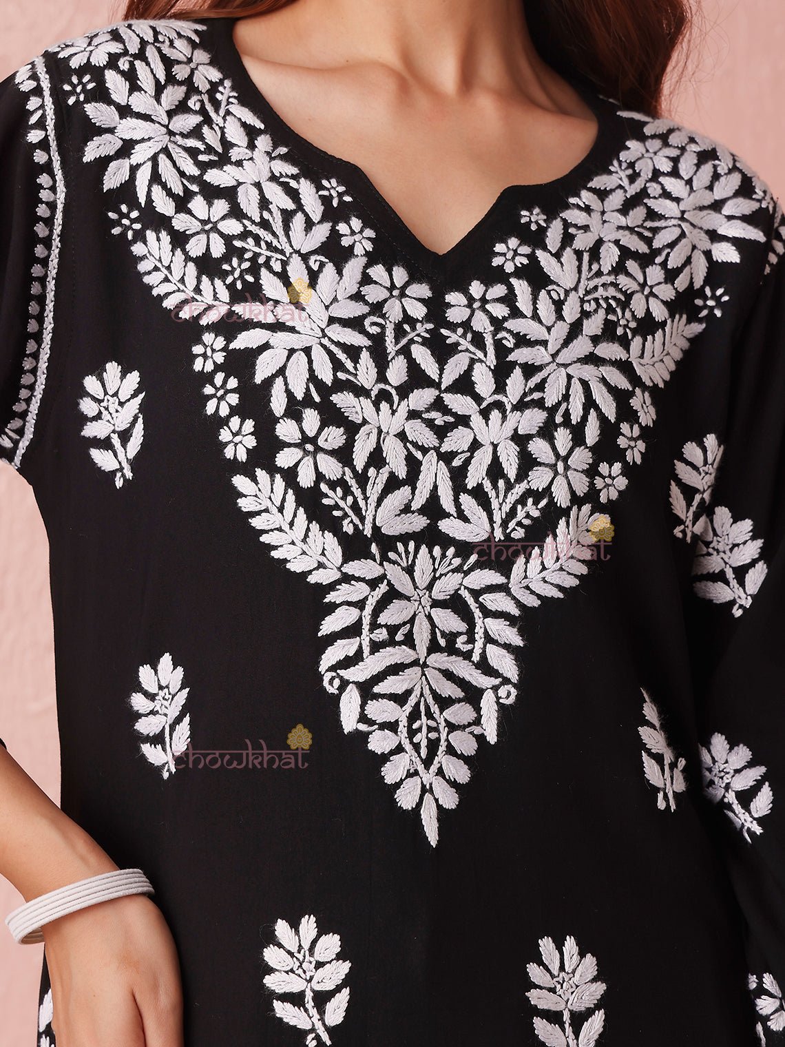 Ria Rayon Straight Long Chikankari Kurti - Chowkhat Lifestyle