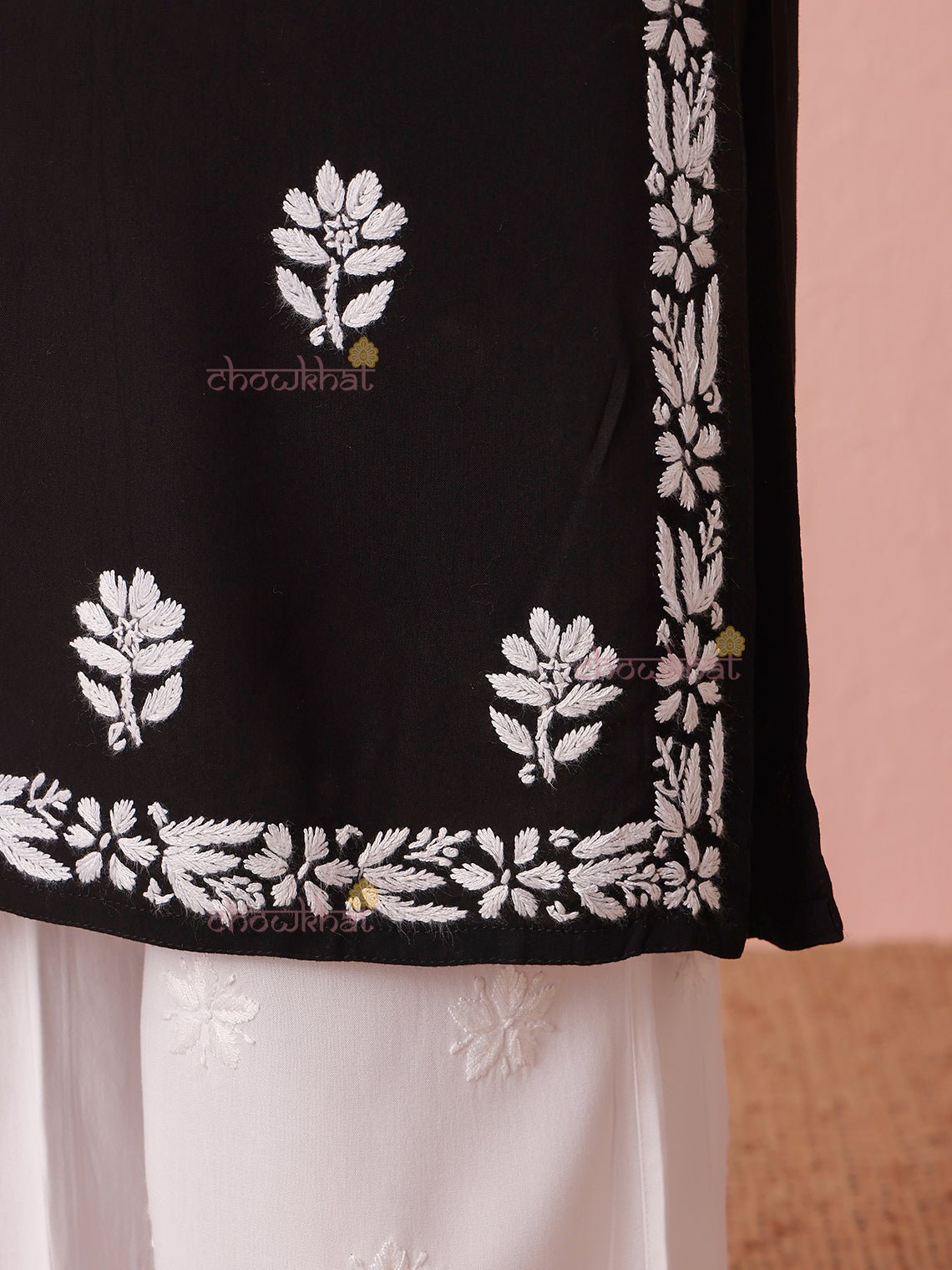 Ria Rayon Straight Long Chikankari Kurti - Chowkhat Lifestyle