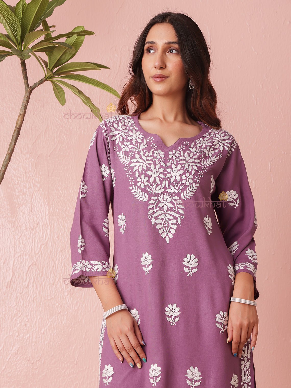 Ria Rayon Straight Long Chikankari Kurti - Chowkhat Lifestyle