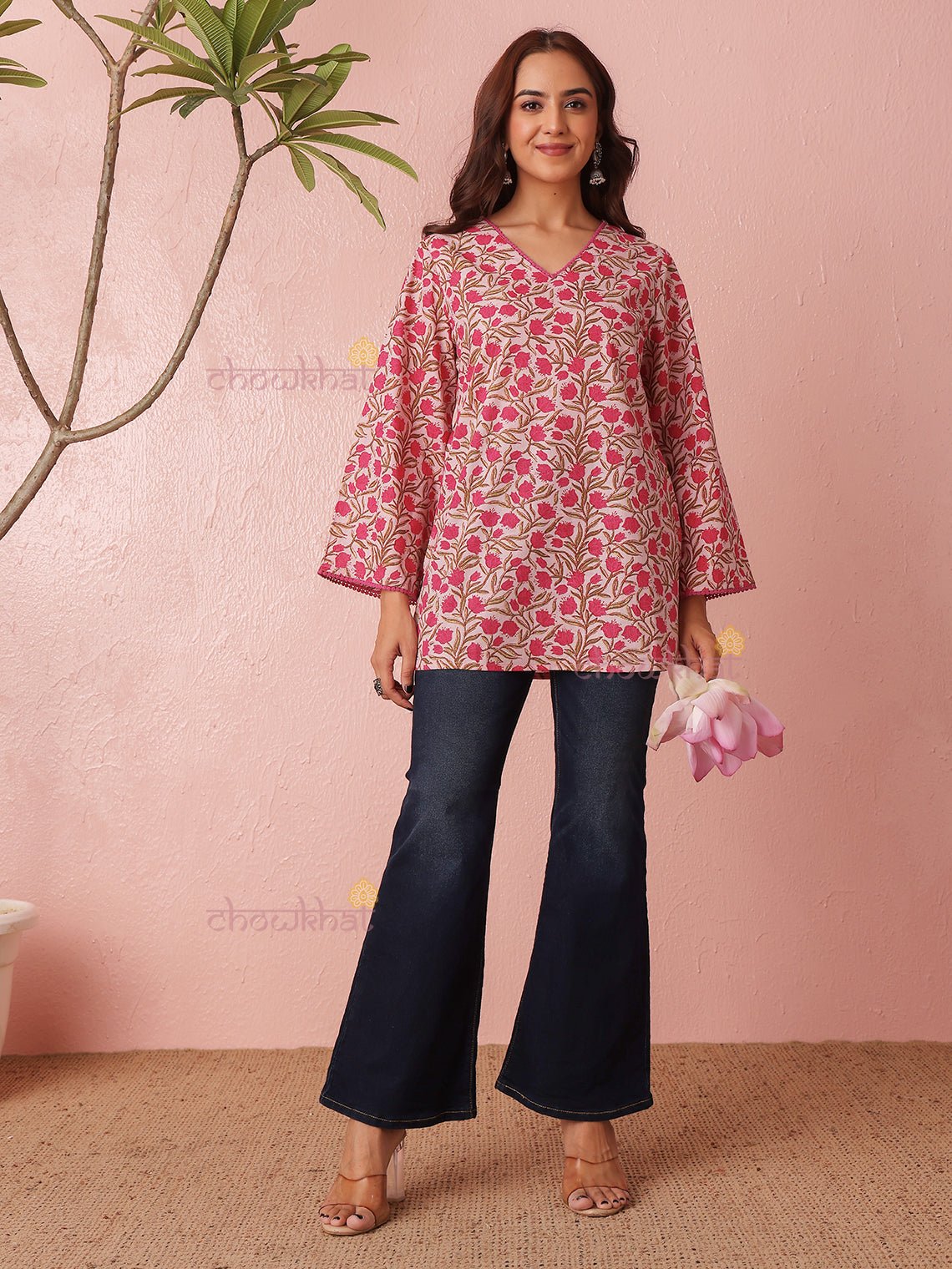 Aditi Short Cotton Kurti With Lace Detailing - Chowkhat Lifestyle