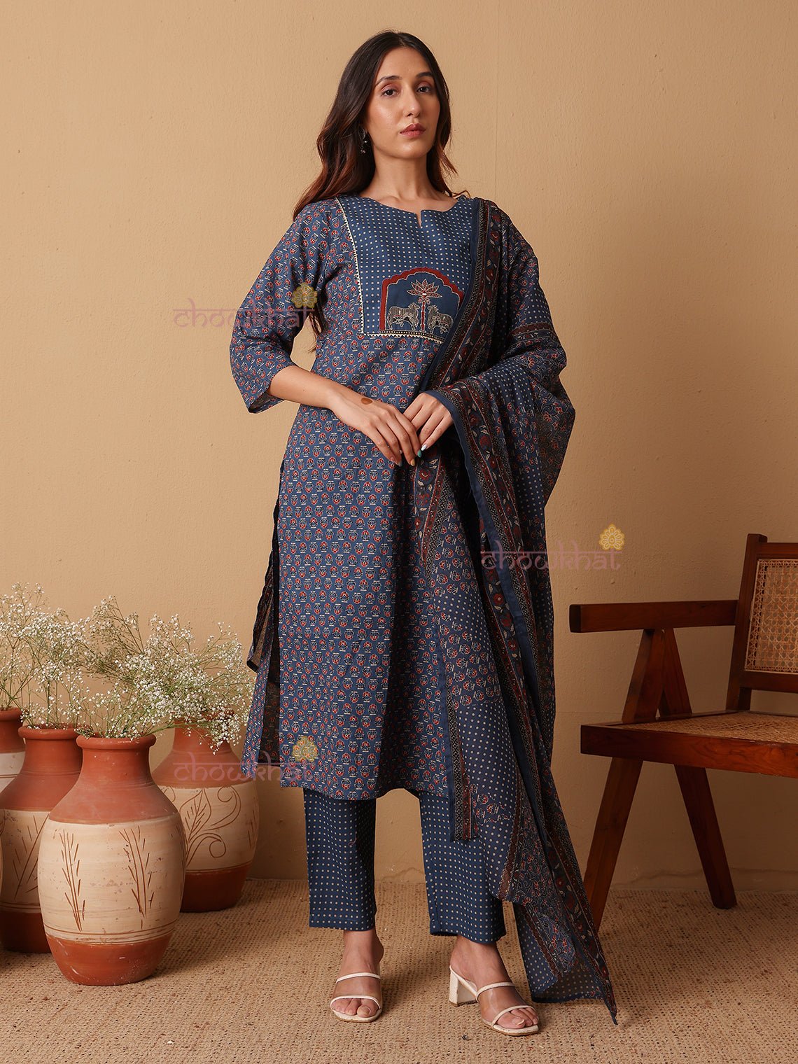 Tara 3 Piece Straight Stitched Suit Set with Handwork - Chowkhat Lifestyle