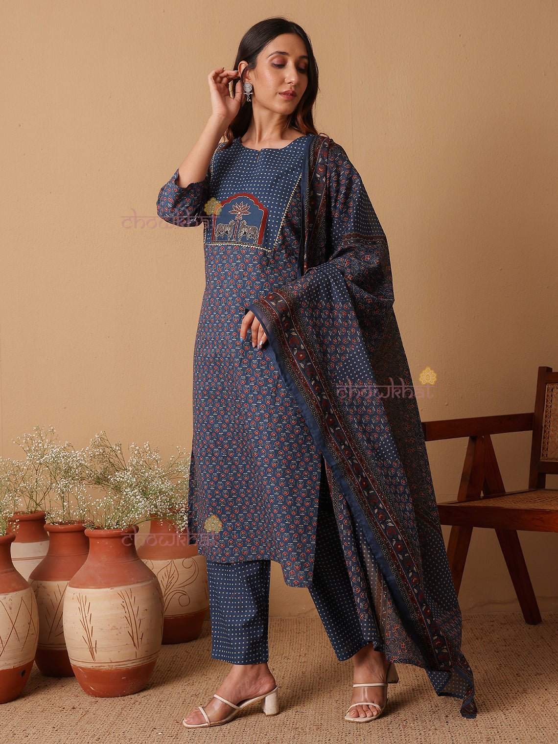 Tara 3 Piece Straight Stitched Suit Set with Handwork - Chowkhat Lifestyle