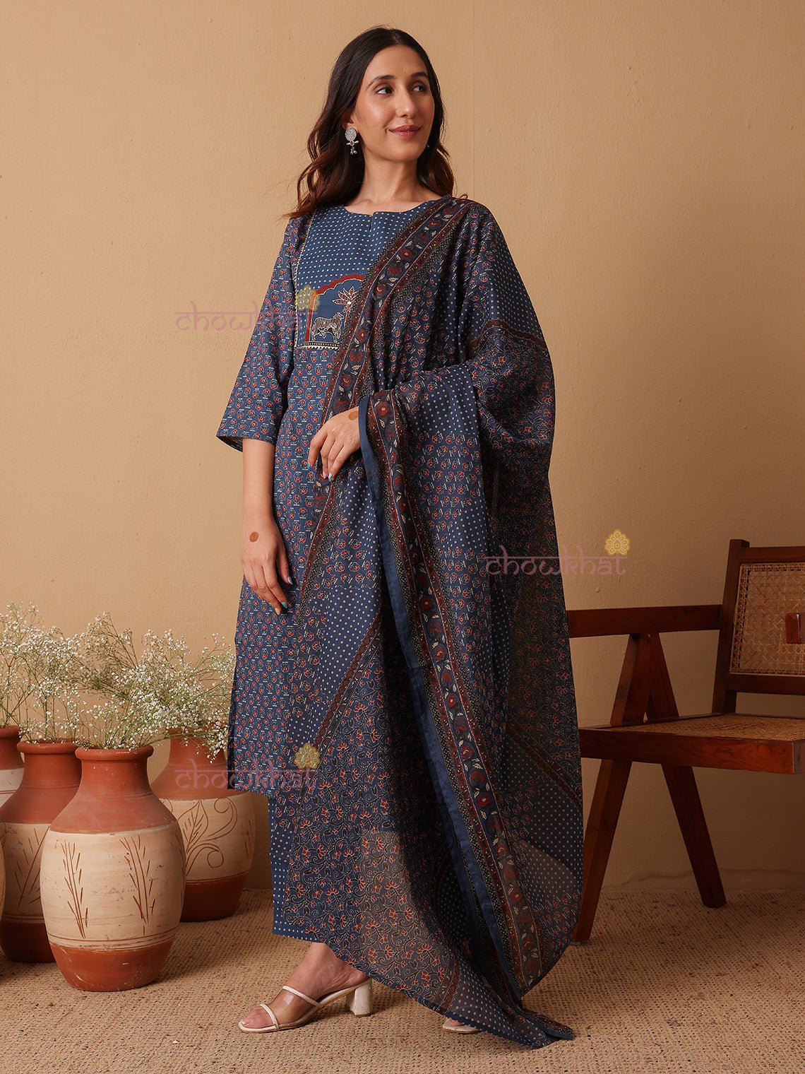 Tara 3 Piece Straight Stitched Suit Set with Handwork - Chowkhat Lifestyle