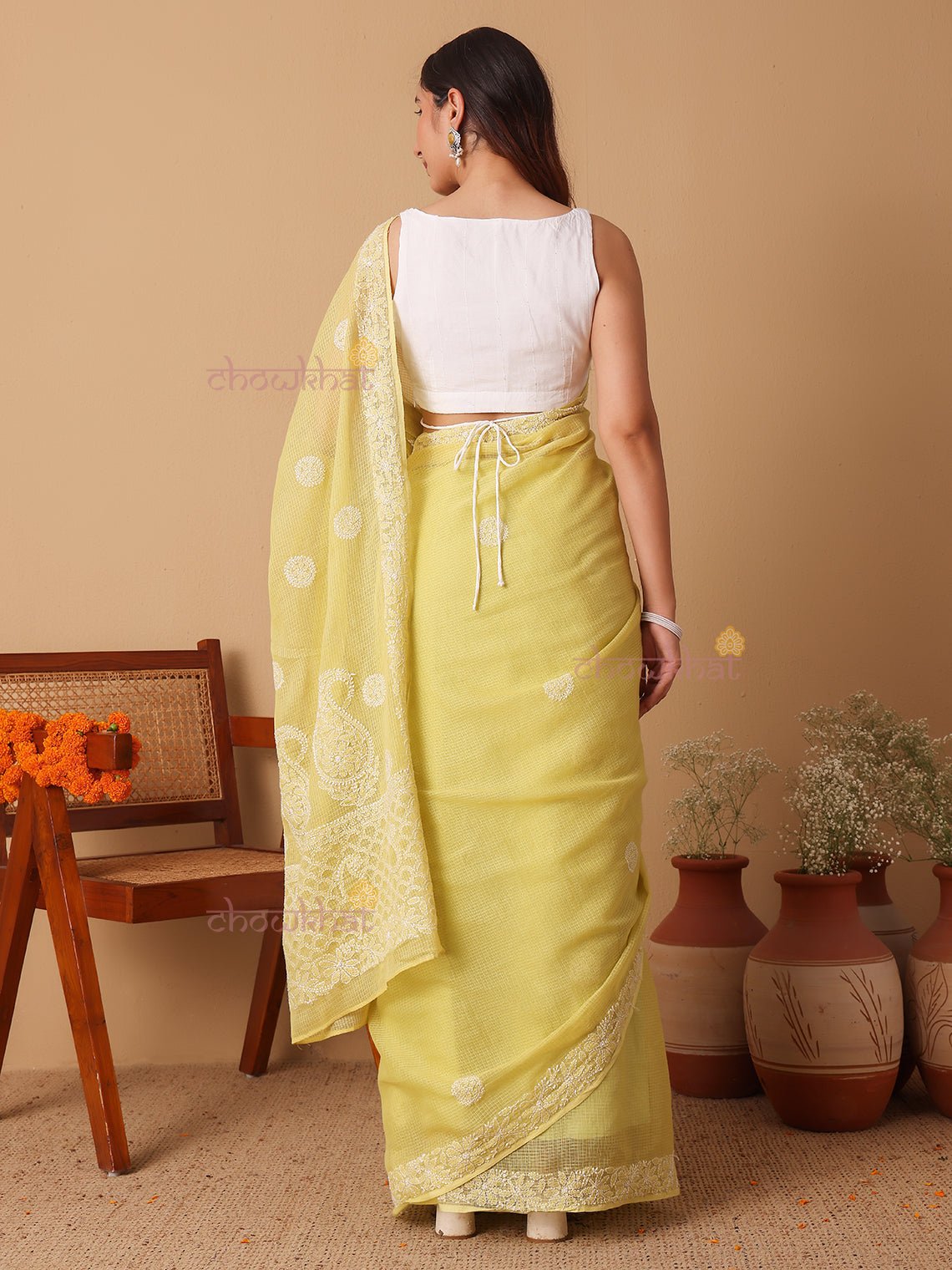 Suhana Kota Doria Hand Embroidered Chikankari Saree - Chowkhat Lifestyle