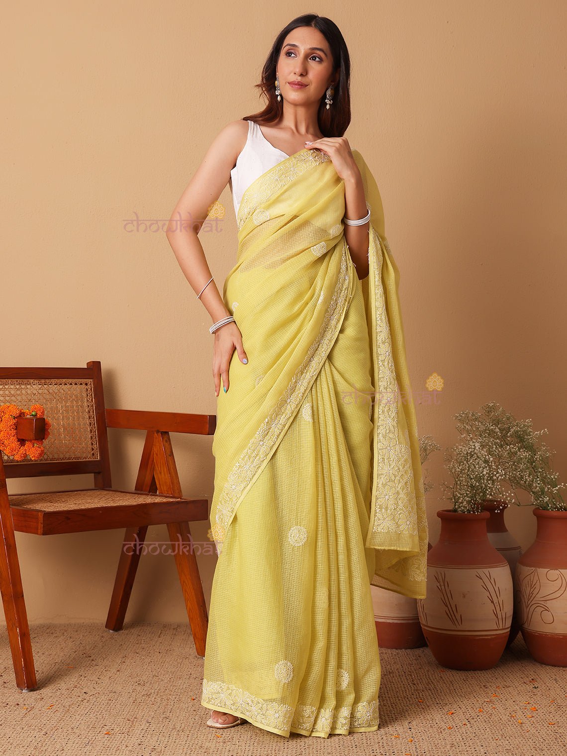 Suhana Kota Doria Hand Embroidered Chikankari Saree - Chowkhat Lifestyle