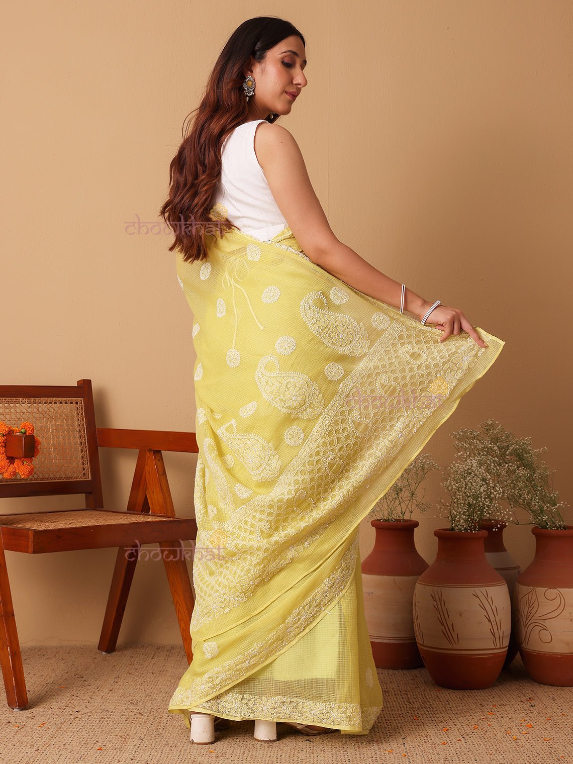 Suhana Kota Doria Hand Embroidered Chikankari Saree - Chowkhat Lifestyle