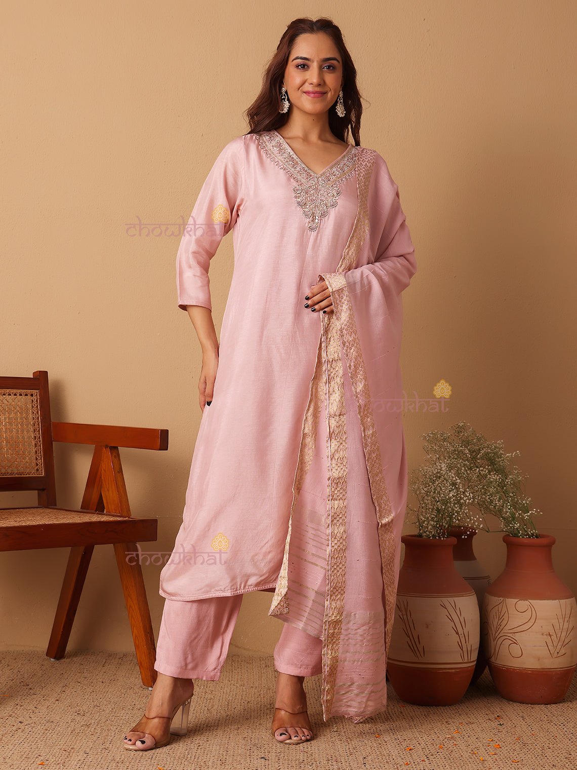Tashi Premium Silk 3 Piece Stitched Suit Set Handwork - Chowkhat Lifestyle