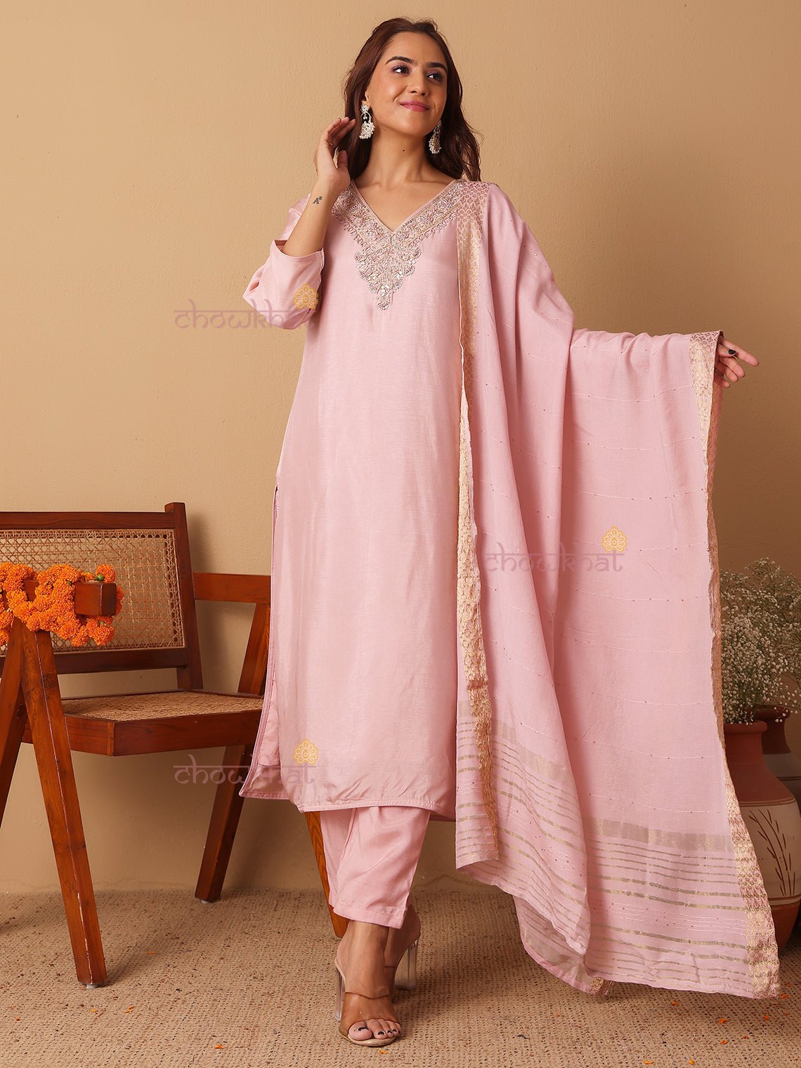 Tashi Premium Silk 3 Piece Stitched Suit Set Handwork - Chowkhat Lifestyle