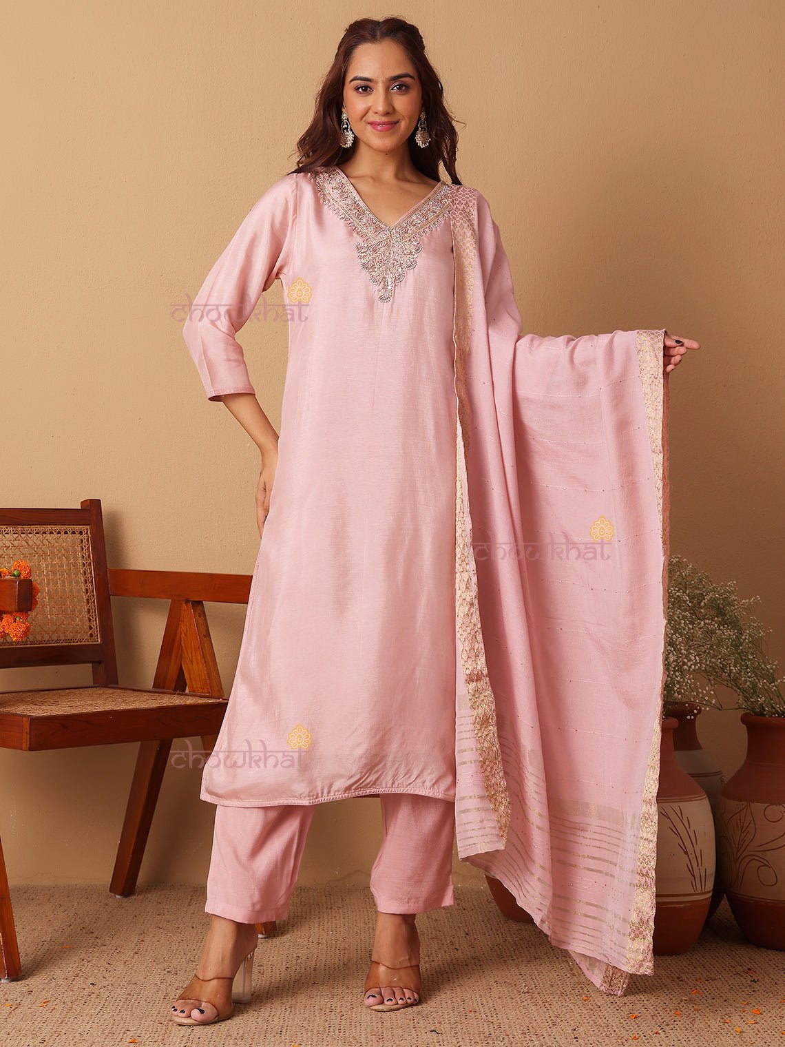 Tashi Premium Silk 3 Piece Stitched Suit Set Handwork - Chowkhat Lifestyle