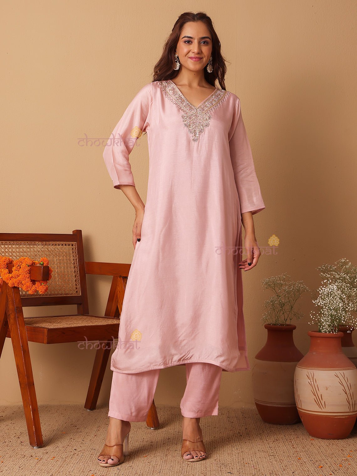 Tashi Premium Silk 3 Piece Stitched Suit Set Handwork - Chowkhat Lifestyle