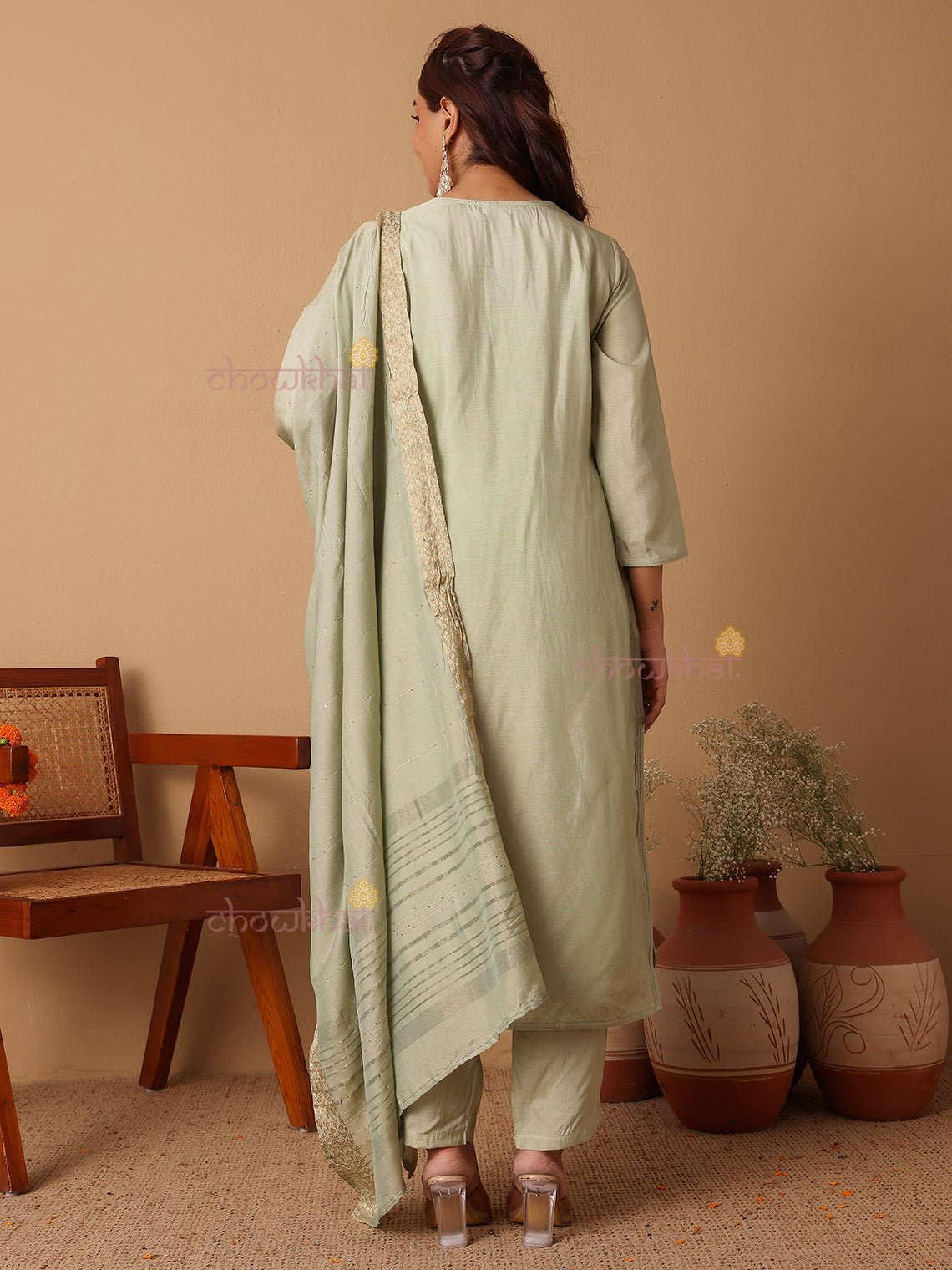 Tashi Premium Silk 3 Piece Stitched Suit Set Handwork - Chowkhat Lifestyle