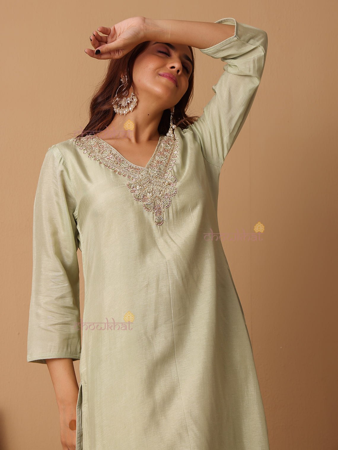 Tashi Premium Silk 3 Piece Stitched Suit Set Handwork - Chowkhat Lifestyle