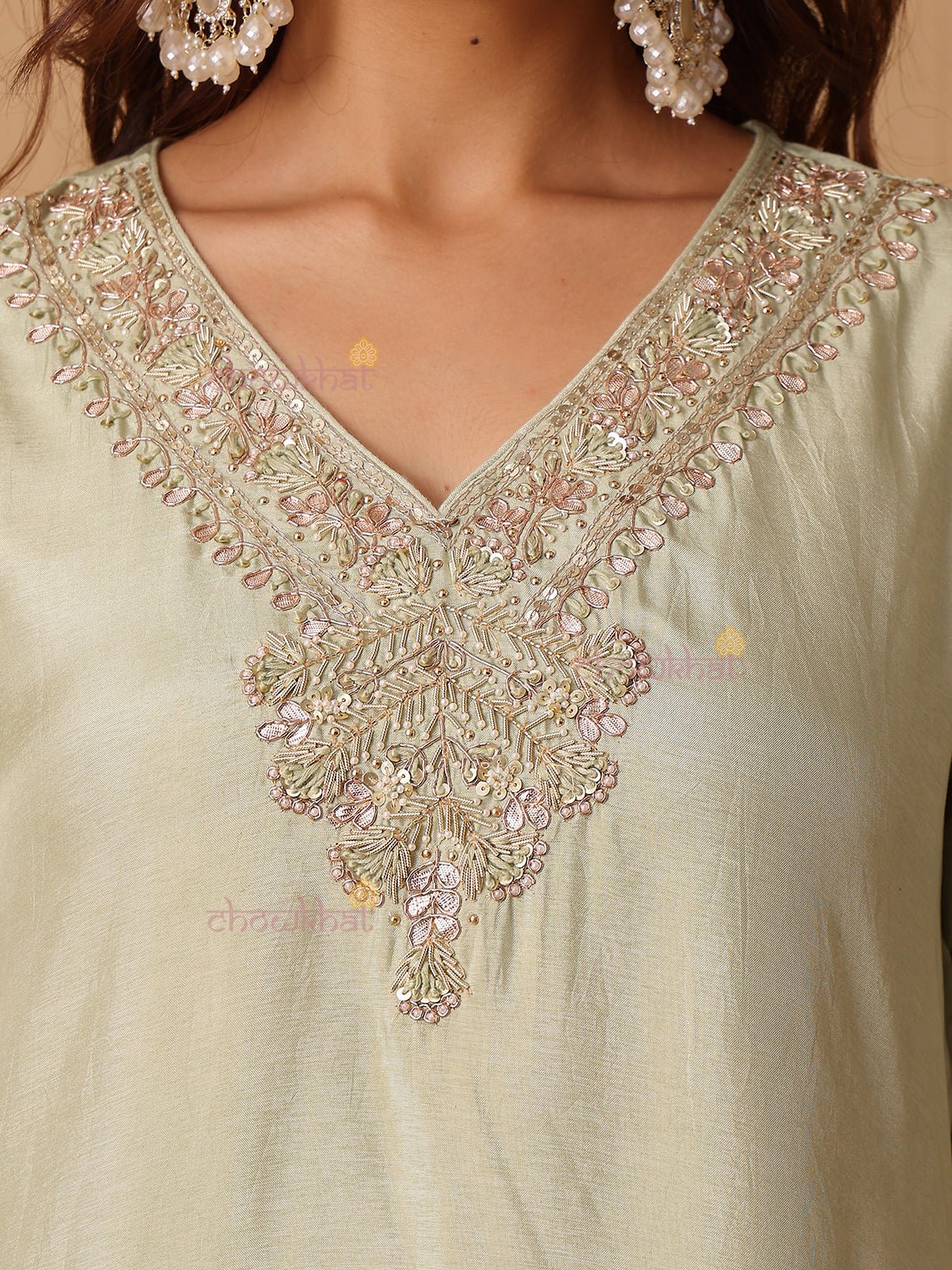 Tashi Premium Silk 3 Piece Stitched Suit Set Handwork - Chowkhat Lifestyle