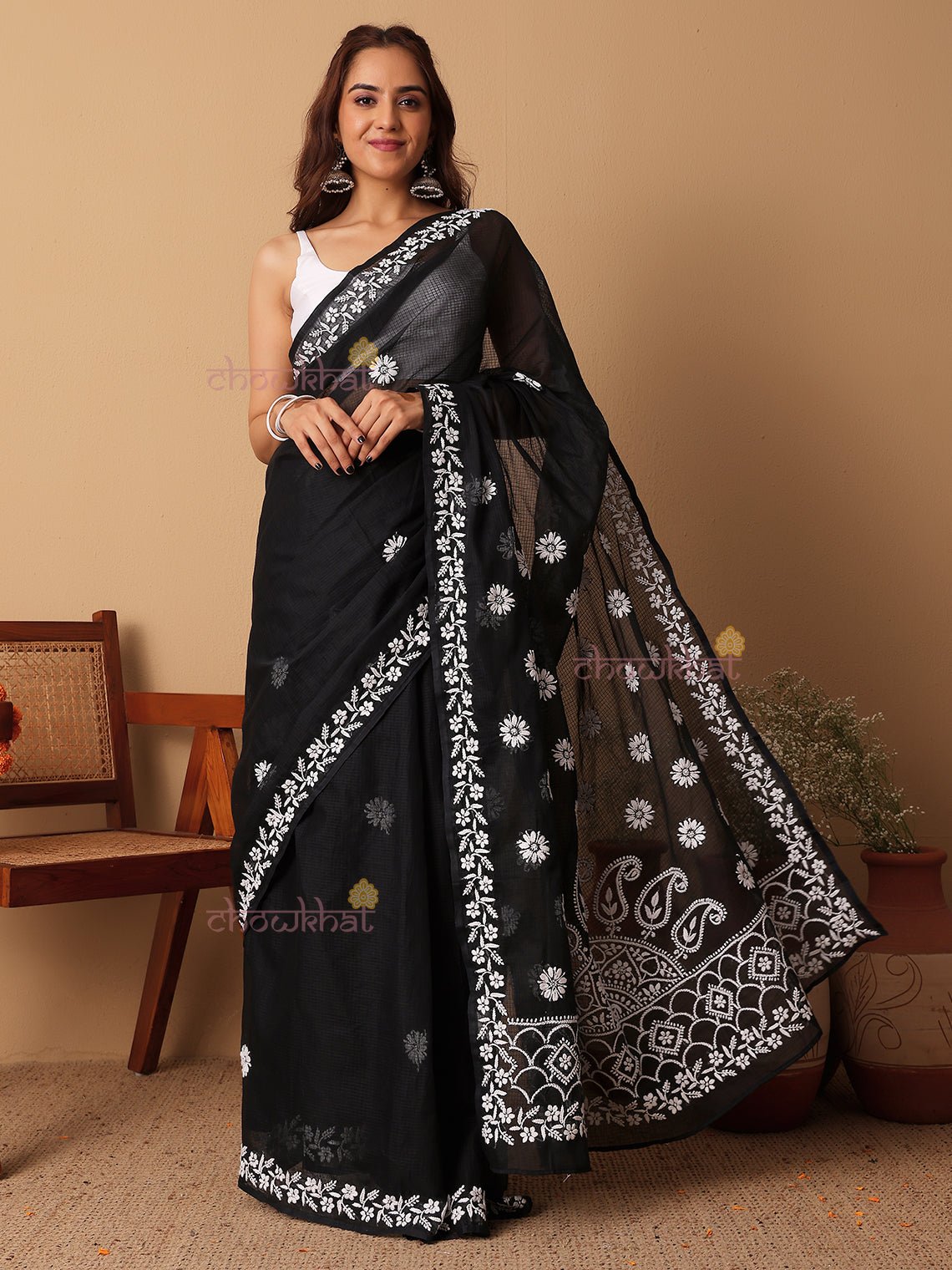 Suhana Kota Doria Hand Embroidered Chikankari Saree - Chowkhat Lifestyle