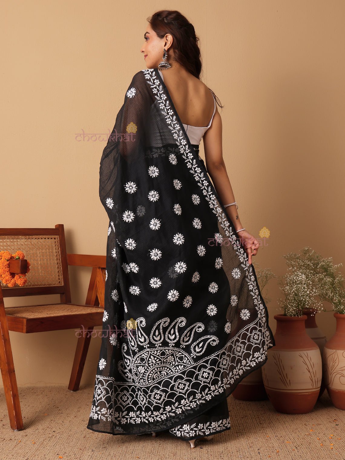 Suhana Kota Doria Hand Embroidered Chikankari Saree - Chowkhat Lifestyle