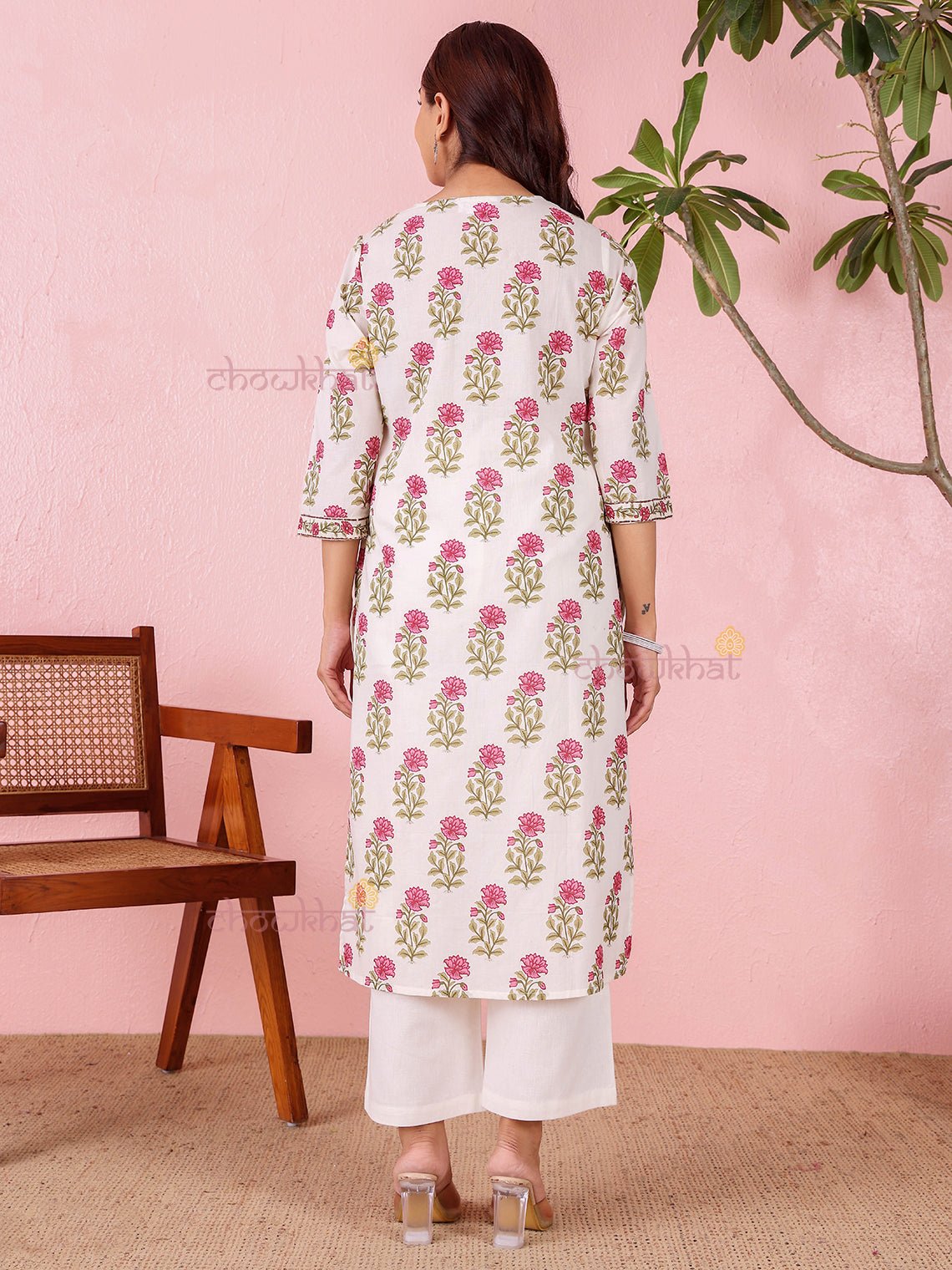Akrita Cotton Hand Printed Straight Kurti With Handwork - Chowkhat Lifestyle
