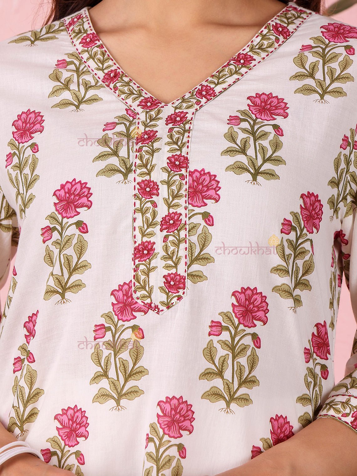 Akrita Cotton Hand Printed Straight Kurti With Handwork - Chowkhat Lifestyle