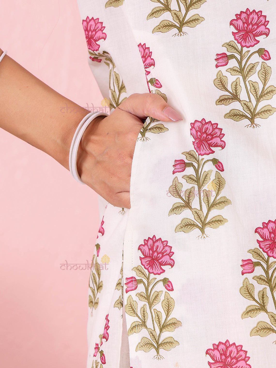 Akrita Cotton Hand Printed Straight Kurti With Handwork - Chowkhat Lifestyle