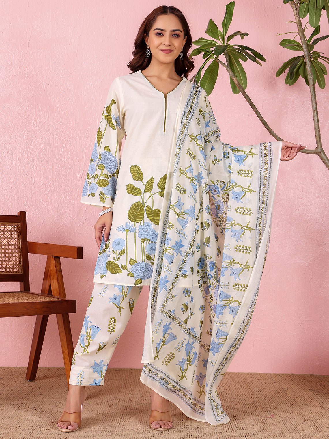 Avika Hand Printed Pure Cotton 3 Piece Stitched Suit Set with Dupatta - Chowkhat Lifestyle