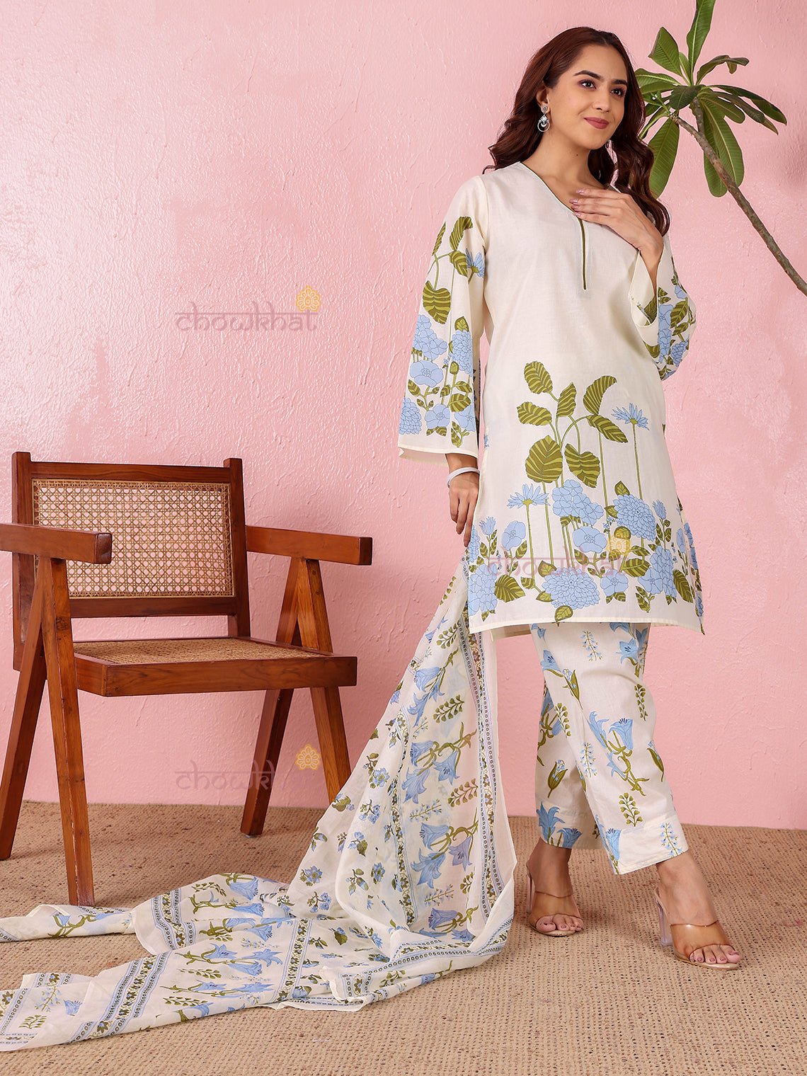 Avika Hand Printed Pure Cotton 3 Piece Stitched Suit Set with Dupatta - Chowkhat Lifestyle