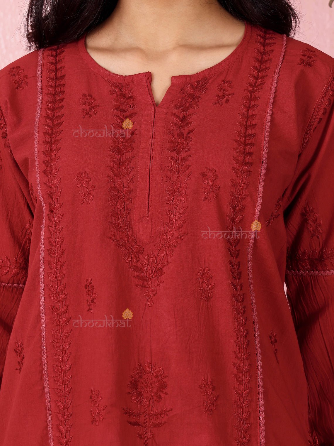 Anaya Cotton Straight Long Chikankari Kurti - Chowkhat Lifestyle