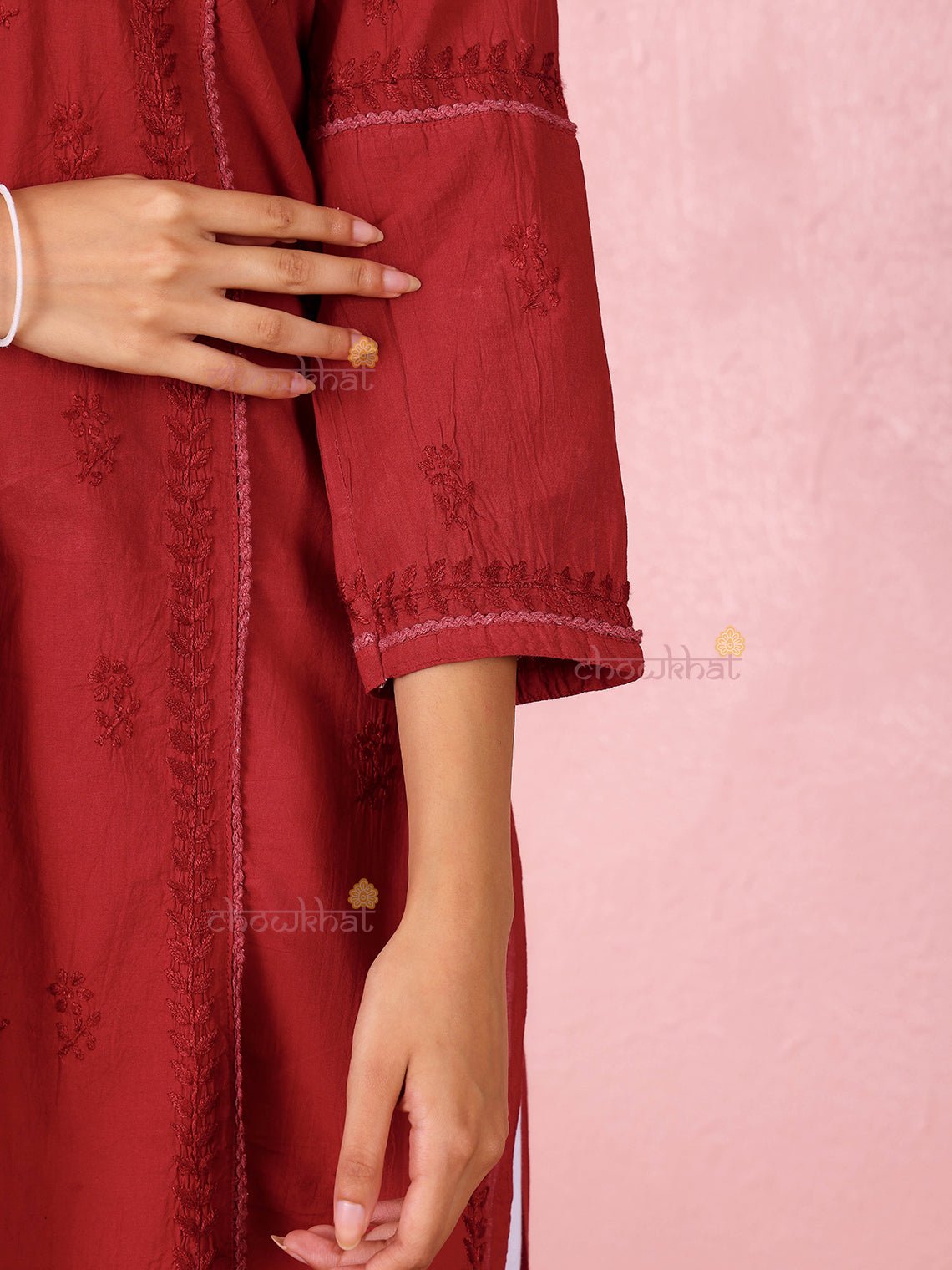 Anaya Cotton Straight Long Chikankari Kurti - Chowkhat Lifestyle