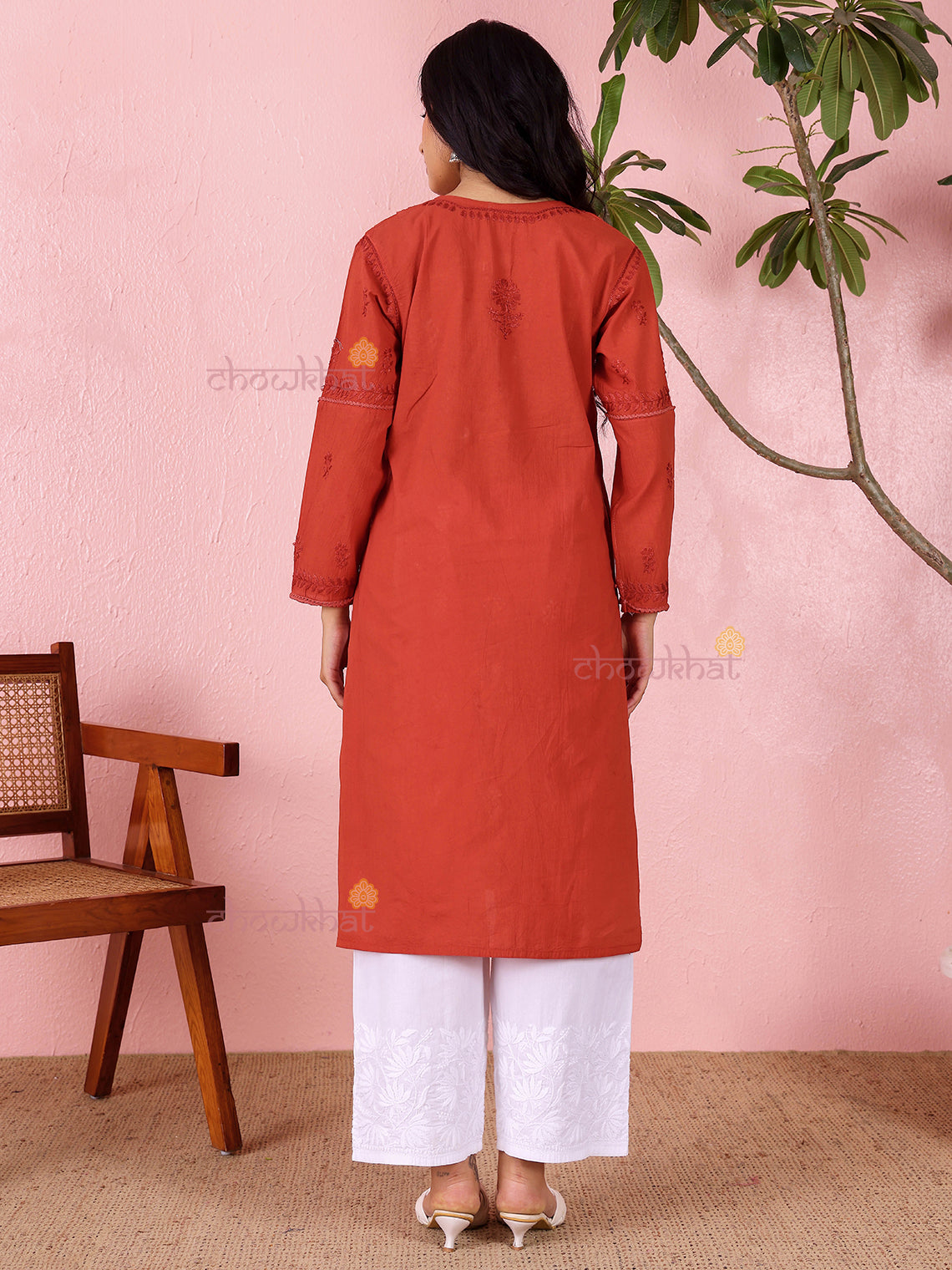 Anaya Cotton Straight Long Chikankari Kurti