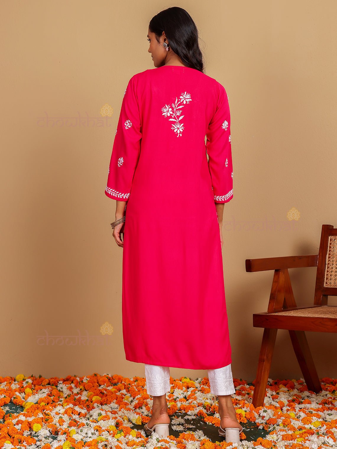 Muskaan Premium Rayon Chikankari Kurti with Pockets - Chowkhat Lifestyle