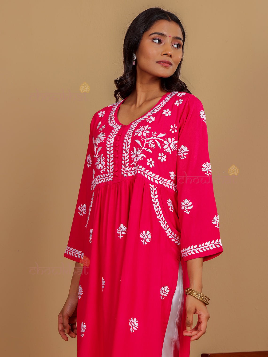 Muskaan Premium Rayon Chikankari Kurti with Pockets - Chowkhat Lifestyle