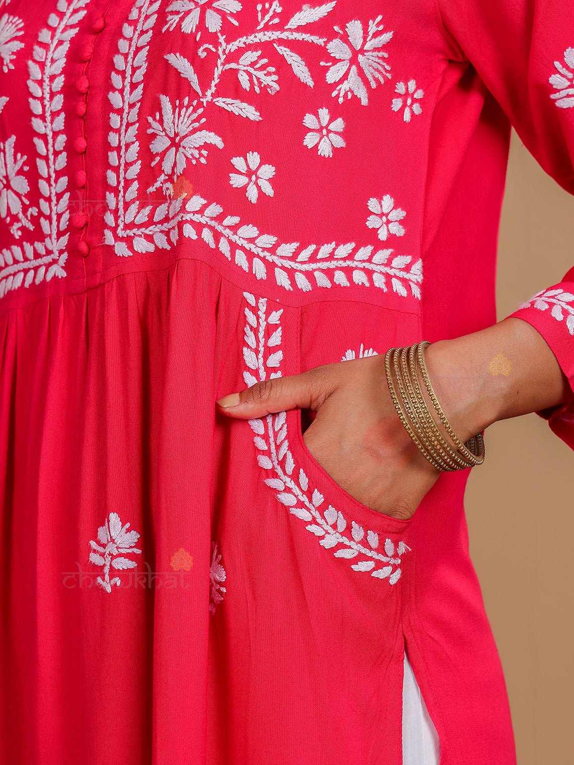 Muskaan Premium Rayon Chikankari Kurti with Pockets - Chowkhat Lifestyle