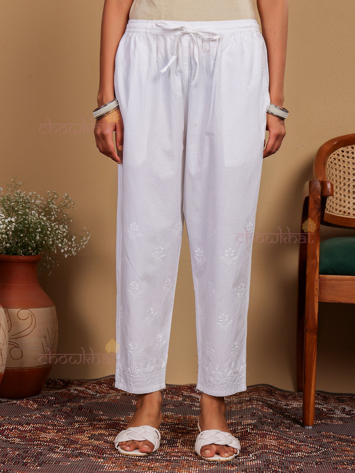 Kia Premium Cotton Chikankari Pants - Chowkhat Lifestyle