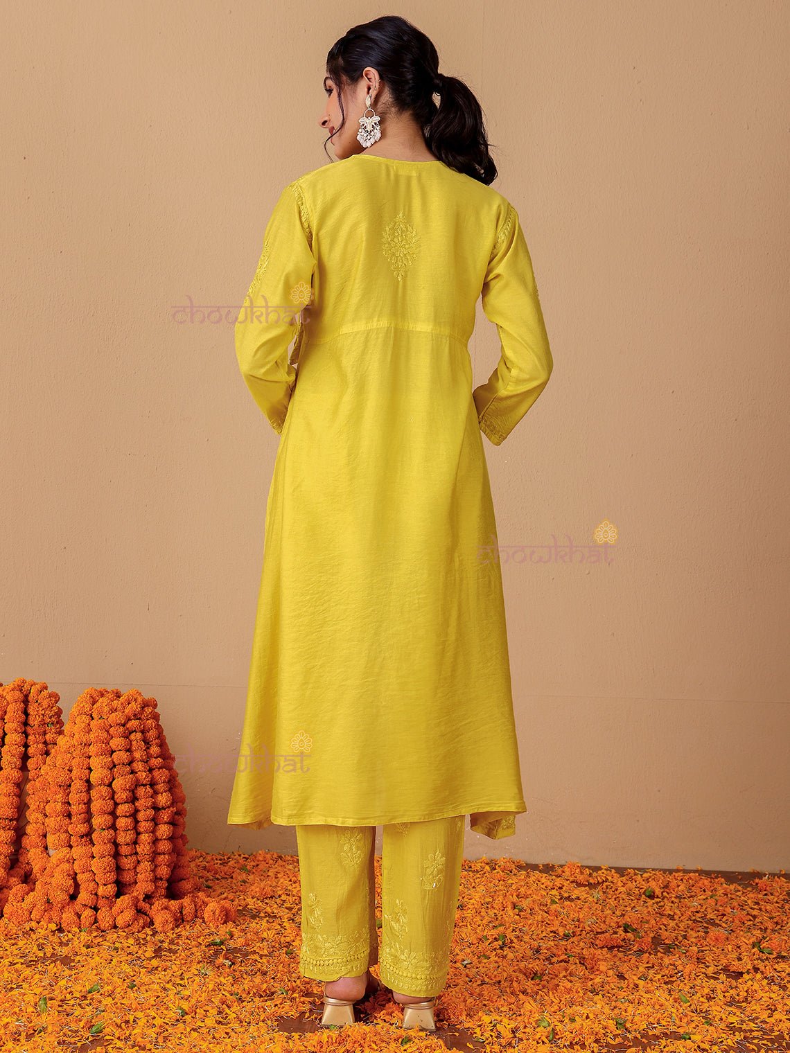 Hiba Angrakha Chanderi Chikankari Kurti & Palazzo Set - Chowkhat Lifestyle