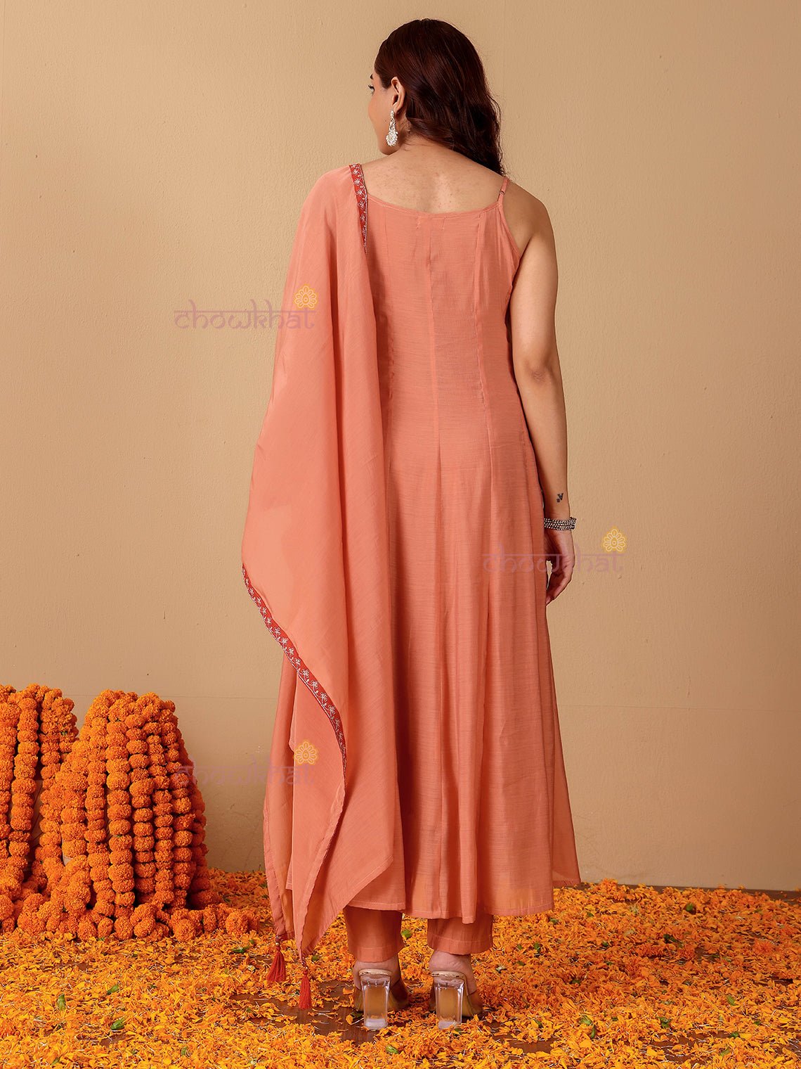 Reya Mul Chanderi 3 Piece Strappy Stitched Suit Set with Adda Work - Chowkhat Lifestyle