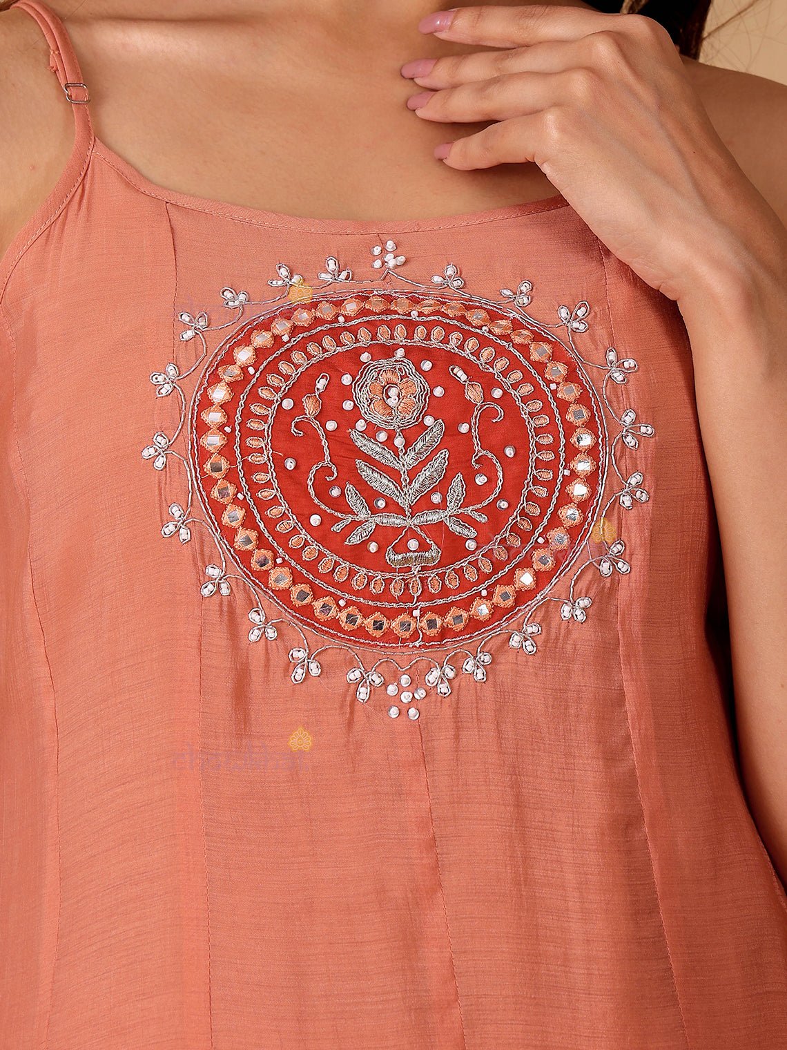 Reya Mul Chanderi 3 Piece Strappy Stitched Suit Set with Adda Work - Chowkhat Lifestyle