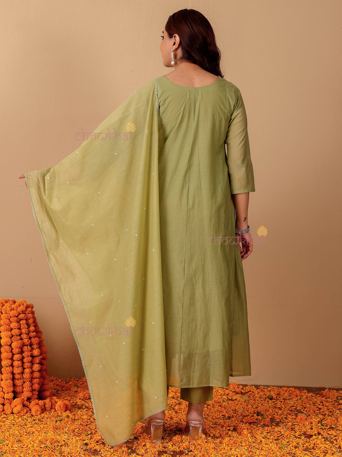 Rhea Mul Chanderi 3 Piece Nyra Style Stitched Suit Set with Adda Work - Chowkhat Lifestyle