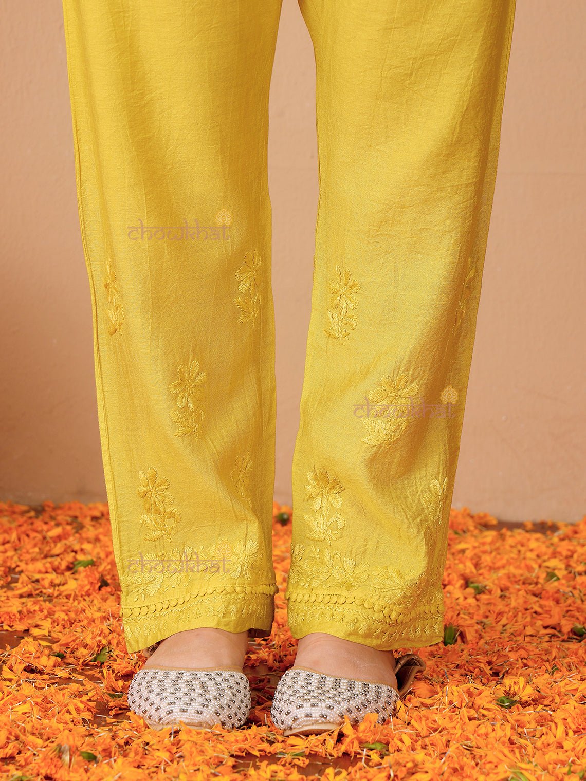 Hiba Angrakha Chanderi Chikankari Kurti & Palazzo Set - Chowkhat Lifestyle