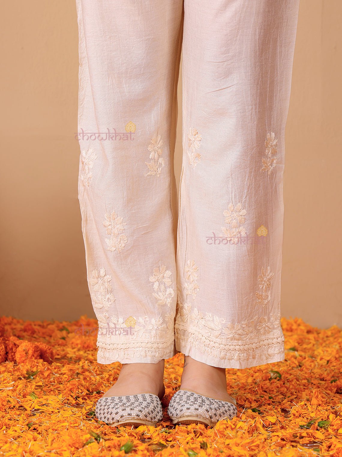 Hiba Angrakha Chanderi Chikankari Kurti & Palazzo Set - Chowkhat Lifestyle