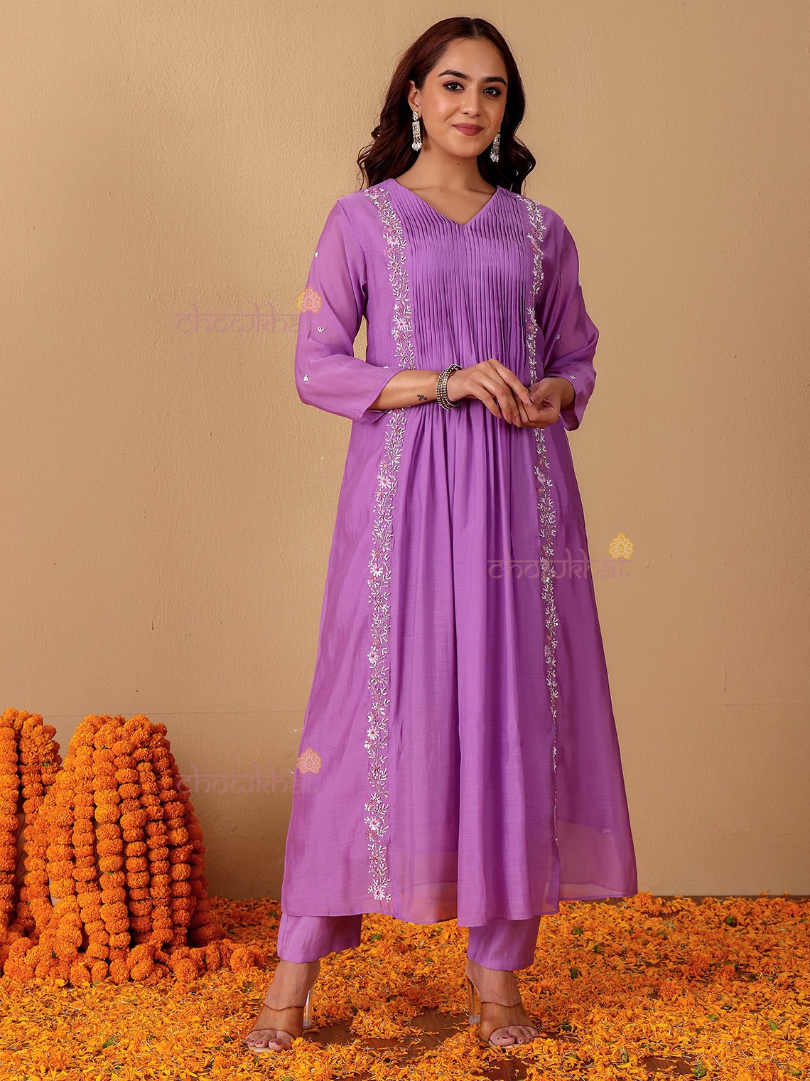 Seerat Mul Chanderi 3 Piece Nyra Style Stitched Suit Set with Adda Work - Chowkhat Lifestyle