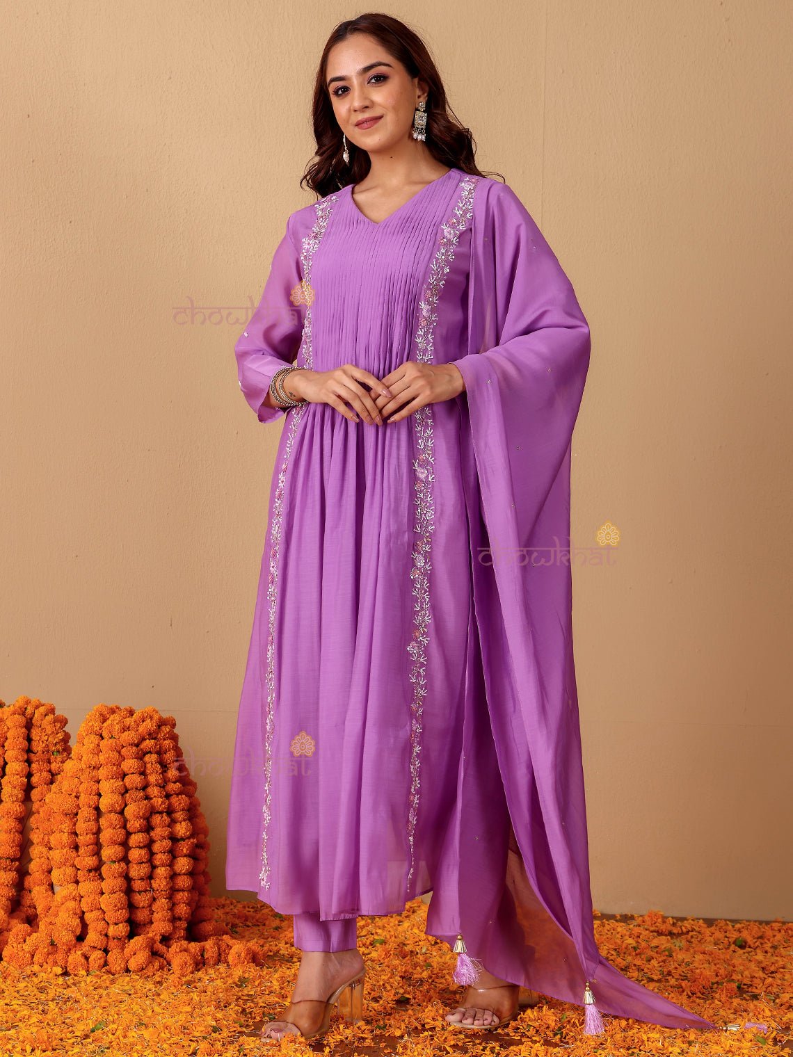 Seerat Mul Chanderi 3 Piece Nyra Style Stitched Suit Set with Adda Work - Chowkhat Lifestyle