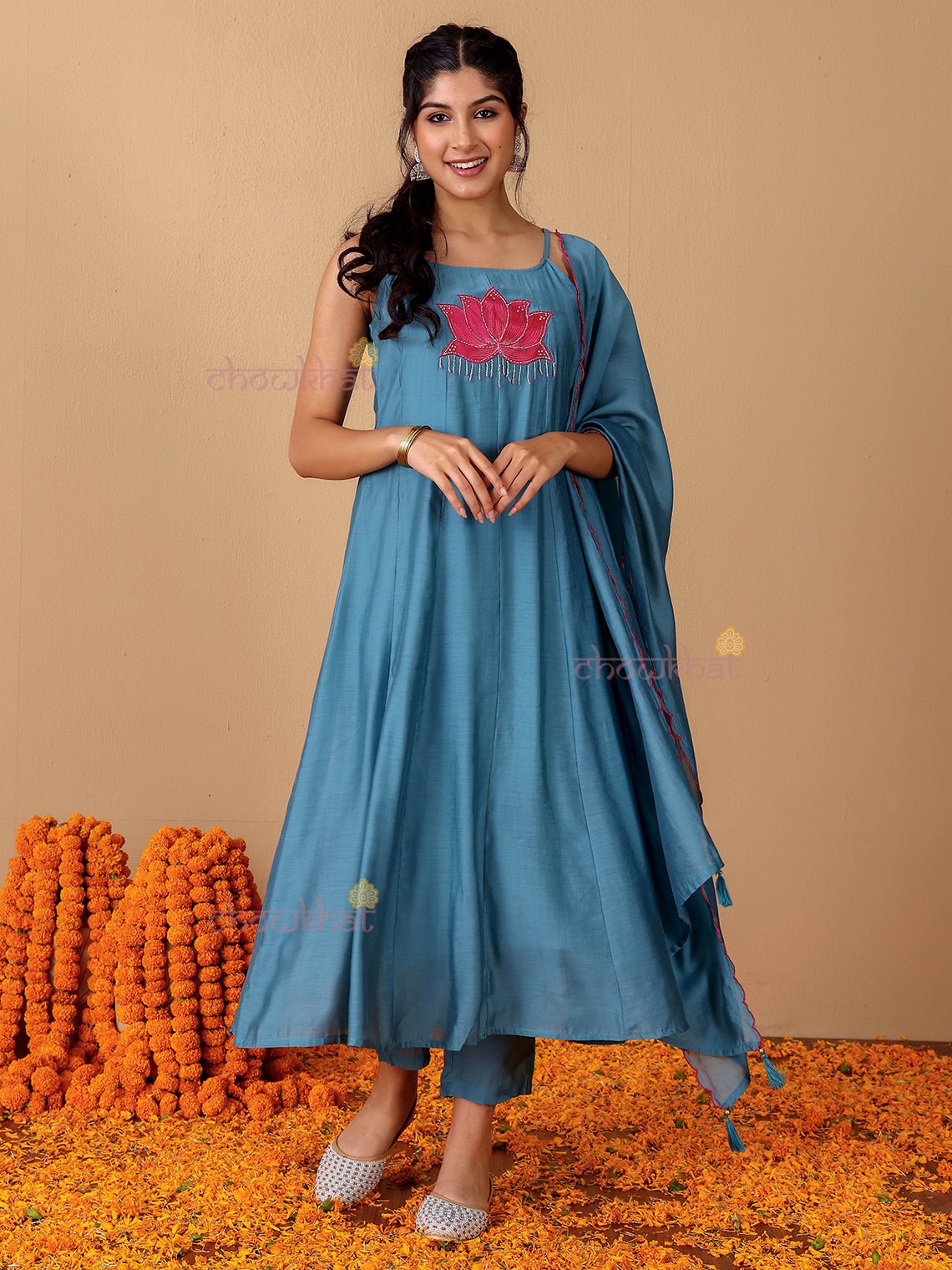 Padma Mul Chanderi 3 Piece Strappy Stitched Suit Set with Adda Work - Chowkhat Lifestyle