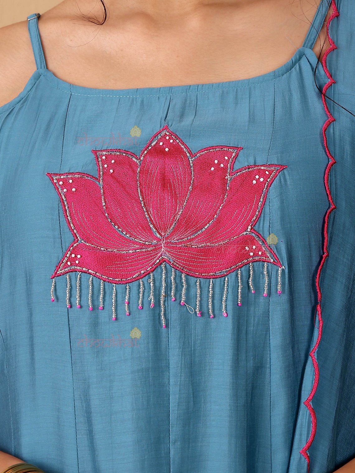 Padma Mul Chanderi 3 Piece Strappy Stitched Suit Set with Adda Work - Chowkhat Lifestyle