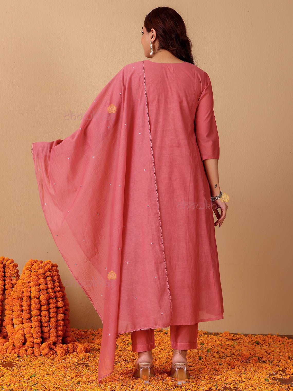 Rhea Mul Chanderi 3 Piece Nyra Style Stitched Suit Set with Adda Work - Chowkhat Lifestyle