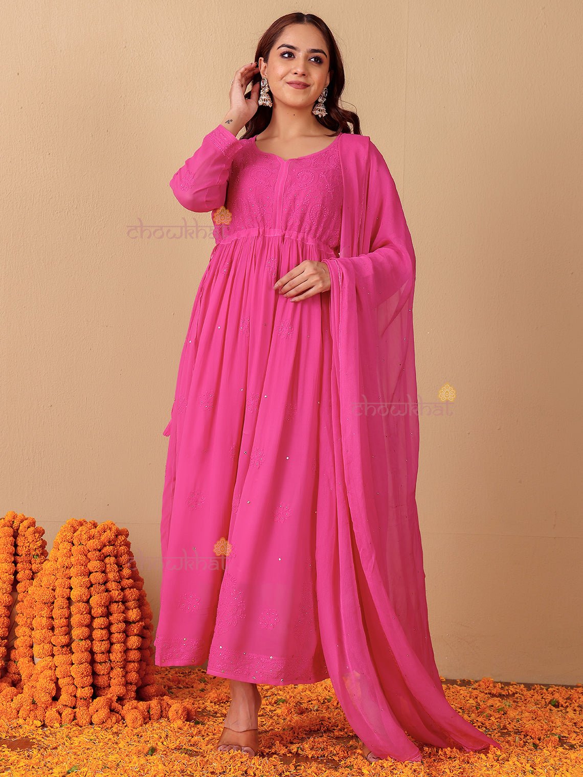 Zaina Aline Chikankari Suit Set with Mukaish Work - Chowkhat Lifestyle